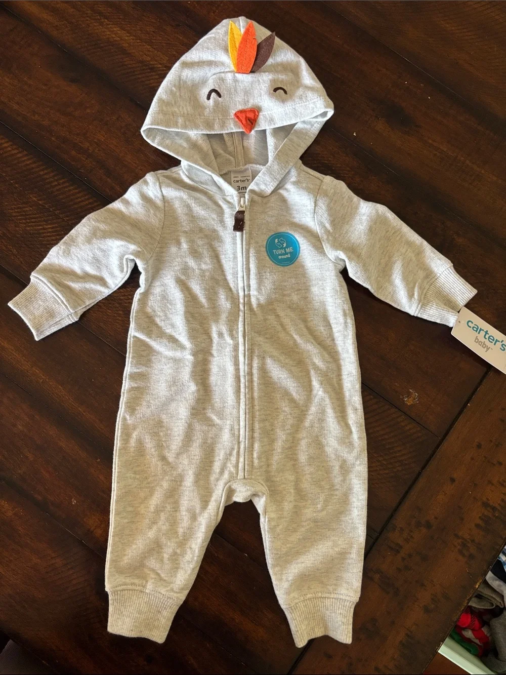 carter's Gray Hooded Baby One-Piece with Turkey Hoodie